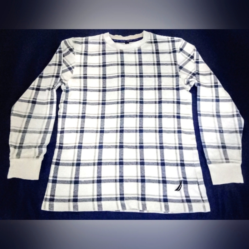 Nautica Thermal Blue/White Plaid (Medium) Men's Long Sleeve Shirt